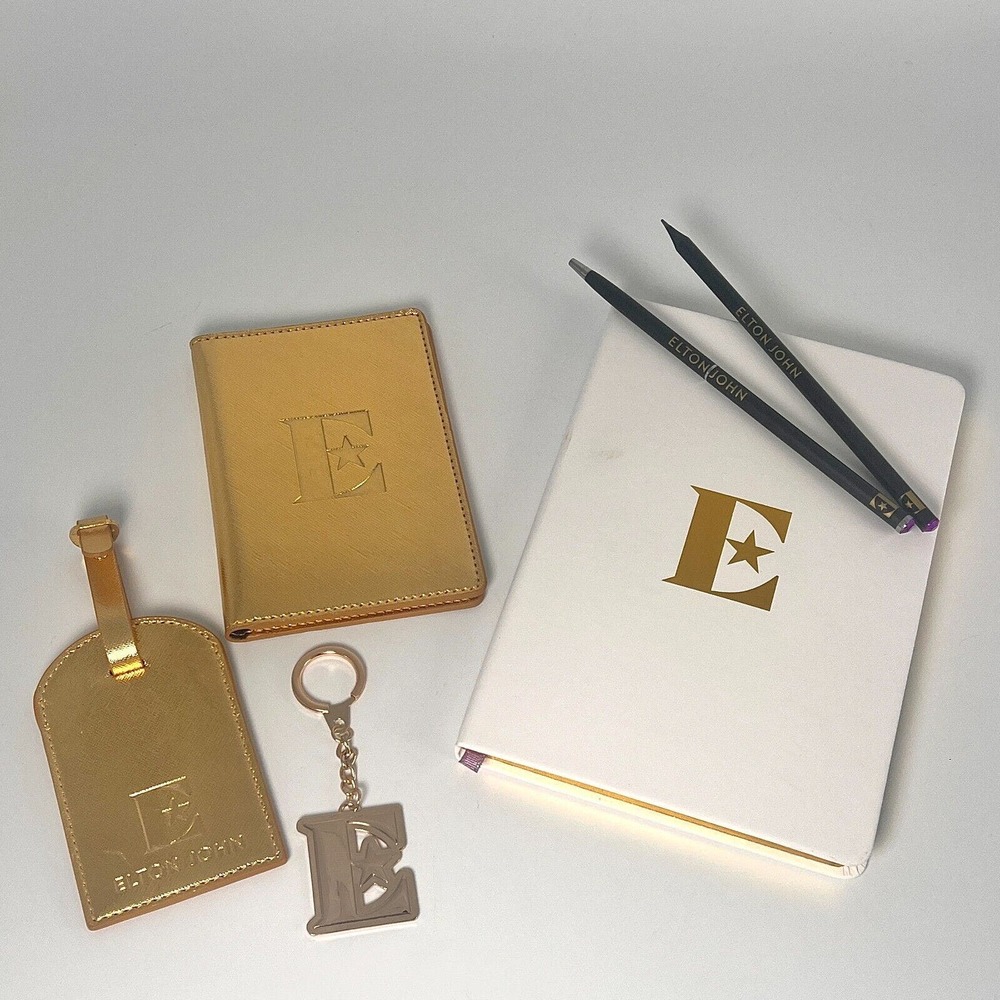 Elton John Farewell Tour Set w/ LuggageTag Booklet Keychain Pen Pencil Notebook
